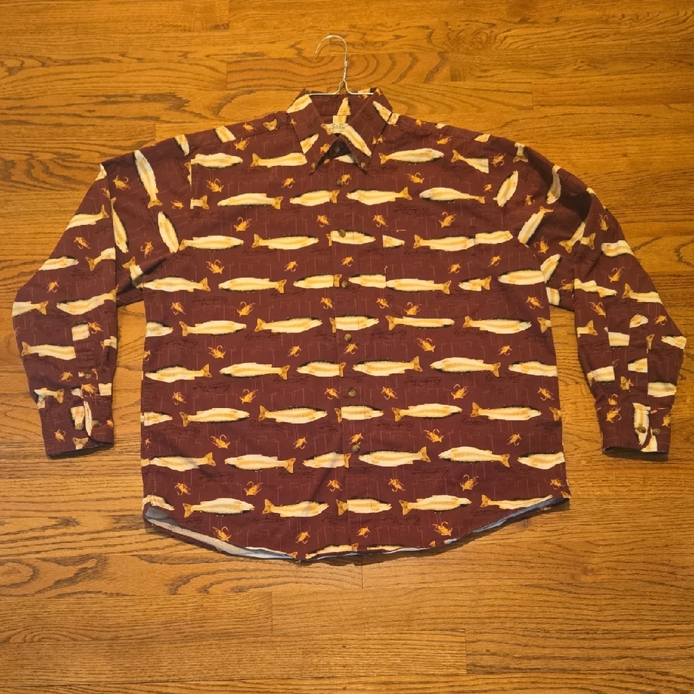 Vintage Crossings Men's Rainbow Trout Fish Button Down Medium Shirt